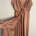 Vintage Avon Slip Dress Maxi Nightie Mauve Lace Sexy Coquette Nylon Open Slit Pink Size L Photo 8