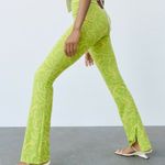 ZARA NEW high Rise Flared Jacquard Retro Print Pull On Pants Green Size XS Photo 1