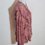  Red Paisley Boho Blouse Size Large Democracy Floral Pintuck Top Photo 3