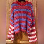 ZARA  Chunky Knit Crew Neck Oversized Striped‎ Sweater Balloon Sleeves Size Small Photo 9