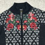 Icelandic Design Sweater Womens Medium Merino Wool Floral Embroidered Cardigan Black Photo 1