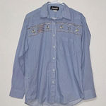 Vintage Western cowgirl blouse medium long sleeve pin stripe Americana top Blue Photo 0