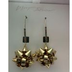Betsey Johnson  Gold Christmas Bows Rhinestone Dangle Earrings in Gift Box NWT Photo 1