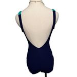 Vintage Robbie Len waffle knit Chevron leotard swimsuit size S/M Blue Photo 3