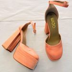 EGO  | Happer Close Toe Statement Platform Block Heel Nude Peach Satin US 6 UK‎ 4 Photo 0
