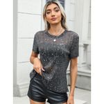 NWT Black/Silver Sparkly Sheer Mesh Star Tee Concert Rave Top Photo 1