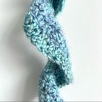 Handmade Potato Chip Scarf Blue Crochet Eyelash Knit Photo 2