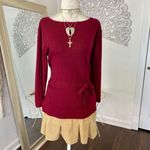Sag Harbor  Vintage Whimsygoth Burgundy Red Front Tie Knit Crochet Sweater S Photo 1