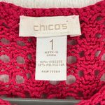 Chico's Crochet Knit Top Pink 3/4 Sleeve Blouse Womens Size 1 Medium Open Weave Photo 3