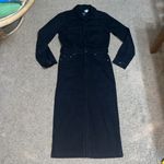 Gap  Utility Long Sleeve Denim Jean Midi Dress Collared Button Up Slit Black XS‎ Photo 3