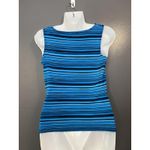 Calvin Klein Shirt Womens Medium Blue Black Stripe Cowl Neck Sleeveless Photo 3