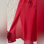 Victoria's Secret Victoria’s Secret 100% Silk Red Sheer Chemise Gold Floral Embroidery Vintage; M Photo 2