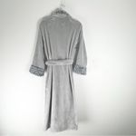 Natori Gray Faux Fur Leopard Print TrimBelted Waist Pockets Plush Robe Medium Photo 1