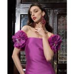 Badgley Mischka Mikado Mermaid Gown Off-Shoulder Pinwheel Flowers pink size 4 Photo 14