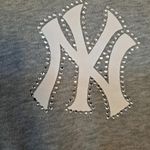 PINK - Victoria's Secret Pink New York Yankees Full Zip Gray Hoodie with Writing on Back‎ Size Small Photo 1