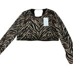ZARA  animal print crop shirt long sleeve blouse gold black chain back medium Photo 2