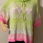 Bibi Rhyme Or Reason Lightweight Striped Hoodie Sweater Green Pink Size Medium Photo 1