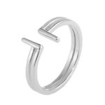 Boutique NEW Women's‎ Split Bar White Gold Plated S925 Band Ring Silver Adjustable Photo 1
