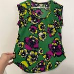 J.Crew Factory Printed Drapey Scoopneck Top Green Fuchsia Cap Sleeve Office 6 Photo 5