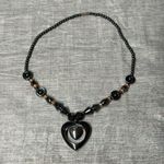 Black Hematite Beaded Necklace Heart Pendant Orange Silver Tone Accents Photo 12