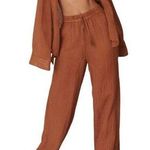 Monday Swimwear Tahiti Pant Clay Gauzy Linen Wide Leg Size Large Orange Photo 0