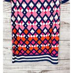 Eliza J  Women's Geometric Short Sleeve Stretch Sheath Dress Pink Blue Size 4P Photo 3