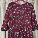 Nanette Lepore Nanette Lenore Wine Red Floral Trumpet Three Quarter Ruffle Sleeve Dress Size 10 Photo 13