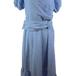 Sachin & Babi Blue Eyelet Maxi Dress Size 10 Puff Sleeve Belted Wedding Feminine Photo 1