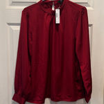 NWT J Crew Mock Neck Pleated Long Sleeve Blouse Shirt Top Women Burgundy Size L Red Size L Photo 0