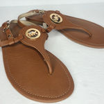 Michael Kors Brown Flat Thong Sandals Buckle Gold Logo Women's 8M Photo 0