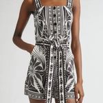 Farm Rio  Monochrome Elegance Scarf Print Belted Linen Blend Romper Size S Photo 0
