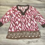 JM Collection 100% Linen Pink, Brown & White Abstract Print Tunic Size 14 Photo 5