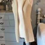 Moda  International Beige Hooded Crochet Long Vest Sweater Womens XS Cotton Photo 7