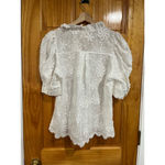 Women’s Gossia White Puff Sleeve Frilly Lace Feminine Jacquard Blouse Size Small Photo 5