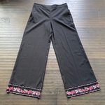 NEW YORK & COMPANY Wide Leg Pant Womens Sz Medium Black Floral Trim Elastic Back Photo 0