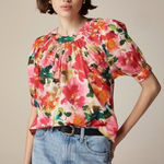 J.Crew  Smock-neck puff-sleeve top in floral cotton poplin Women’s Size M Photo 0