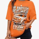 Meladyan Women Los Angeles Letter Racing Graphic Print Vintage TShirt Oversized Size L Photo 1