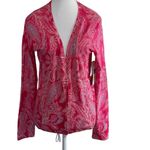 Jones New York  Silk Blend Bright Pink Paisley‎ Size Medium Cardigan Sweater NWT Photo 2