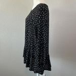 Loft  Polka Dot Long Sleeve Blouse Ruffle Hem Black/Ivory Size XS Photo 3