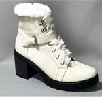 Esprit Espirit Leather Blend Chunky Zip Lace Up Boots Faux Fur Trim Sz 8.5 M Photo 0