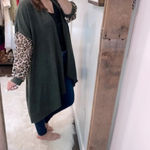 None Boutique Olive green and leopard print poof sleeve knit cardigan size large Photo 3