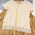 Terzo  Millennio Linen blend Top Short Sleeve Crochet Knit Trim baggy fit Size L Photo 4