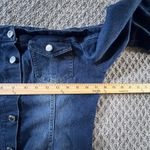 Off‎ Shoulder Large Denim Jean Top Frayed Hem Button Up Stretch Blue Y2K Photo 5