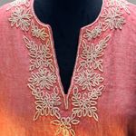 Lands' End Lands’ End S Coral Linen Tunic Top Boho Embroidered Henley Photo 6