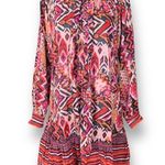ZARA  Mini Dress Red Hot Pink Abstract Print Long Sleeve Drop Waist Ruffle XS Photo 7