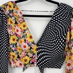 For Love And Lemons Anya Tie Front Floral Coquette Puff Sleeve Crop Top XS Black Photo 7