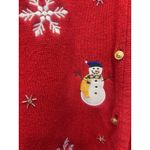 Vintage Crystal Kobe Knitted Christmas Sweater Cardigan Snowman Snowflakes Large Red Photo 2