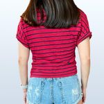 I Love H81 Red and Blue Striped Crop Top, Size Small Photo 1