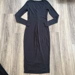 Beyond Yoga  Black Long Sleeve Dress Ribbed Stretchy Front Slit Midi Photo 3