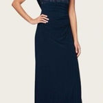 Alex Evenings Empire Lace Gown Navy Size 16 Maxi Evening Dress Drape Back NWT Photo 0